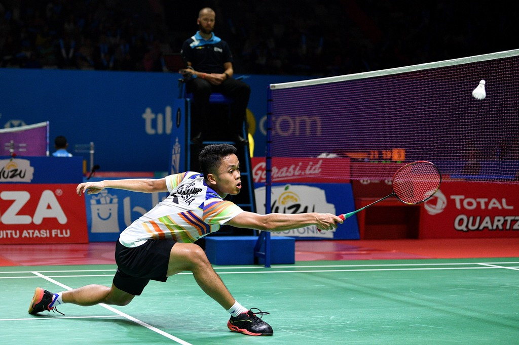 Anthony Sinisuka Ginting saat tampil di Indonesia Open 2019 (Foto: ANTARA/Sigid Kurniawan)