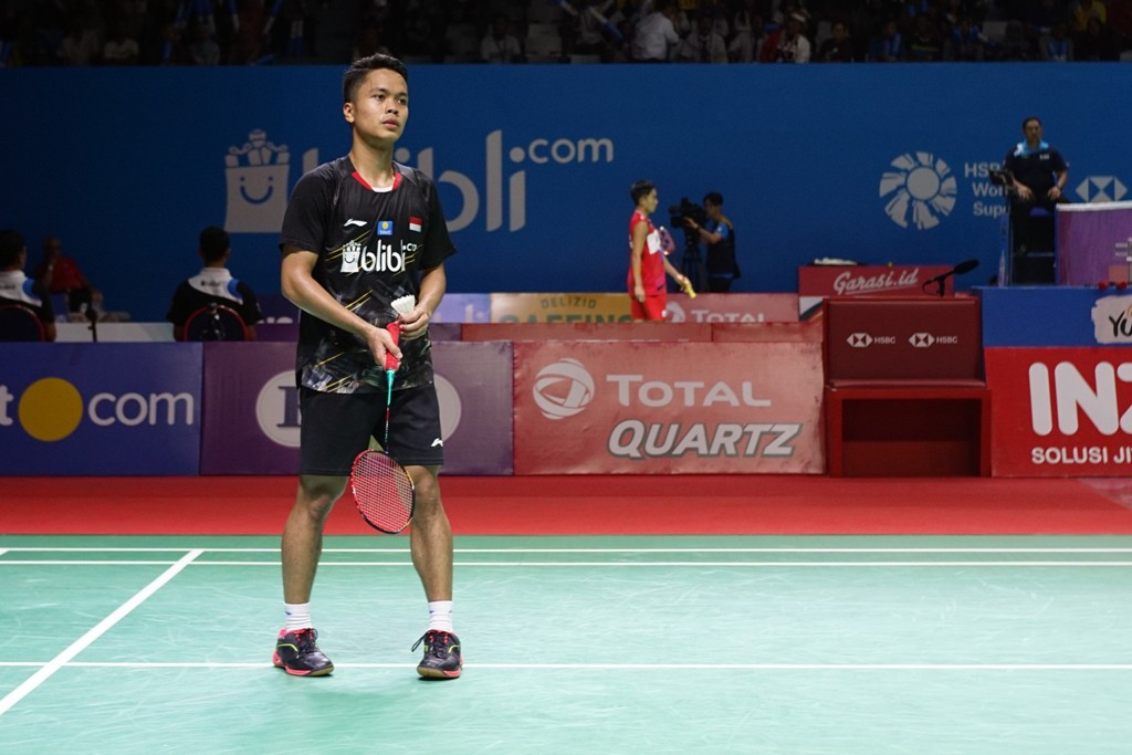 Anthony Sinisuka Ginting saat tampil di babak kedua Indonesia Open 2019 (Foto: medcom.id/Kautsar Halim)