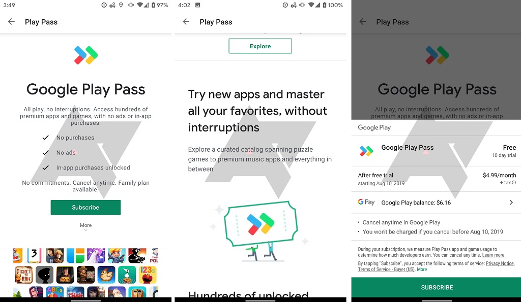 Tampilan opsi berlangganan Google Play Pass. (Android Police)