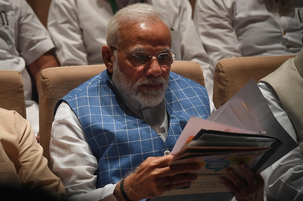 PM India Narendra Modi dalam acara partai BJP di New Delhi, 23 Juli 2019. (Foto: AFP/PRAKASH SINGH)