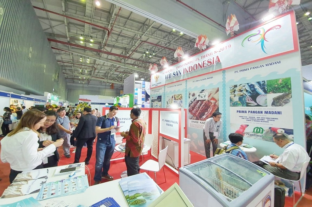Paviliun Indonesia dalam pameran produk perikanan Vietfish 2019, (Foto: KBRI Hanoi)