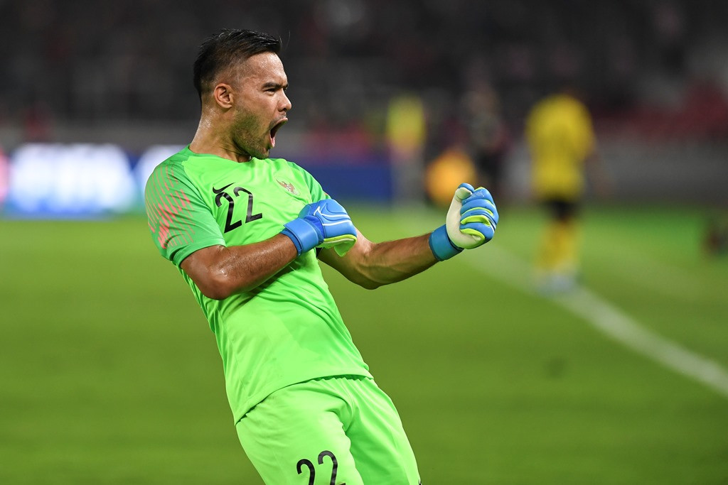 Kiper timnas Indonesia Andritany Ardhiyasa. (ANTARA FOTO/Hafidz Mubarak A)