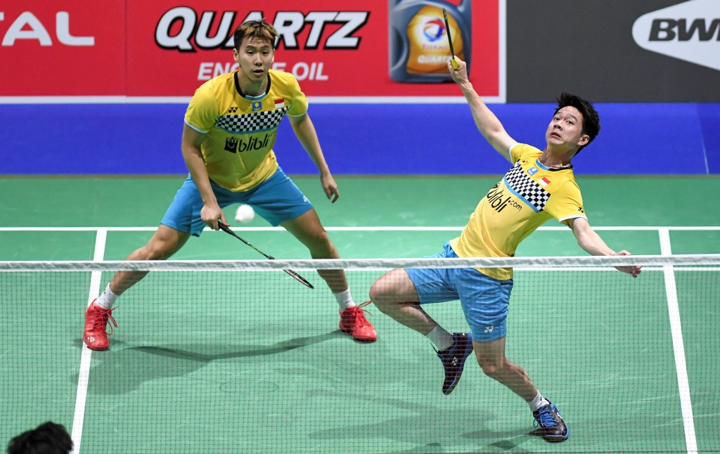 Marcus Fernaldi Gideon (kiri) dan Kevin Sanjaya Sukamuljo (kanan) (Foto: Antara/Hafidz Mubarak)