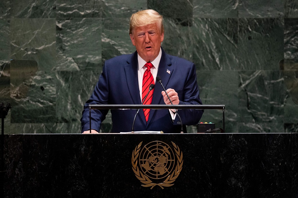 Presiden AS Donald Trump berbicara di Sidang Majelis Umum PBB di New York, AS, Selasa 24 September 2019. (Foto: AFP/JOHANNES EISELE)