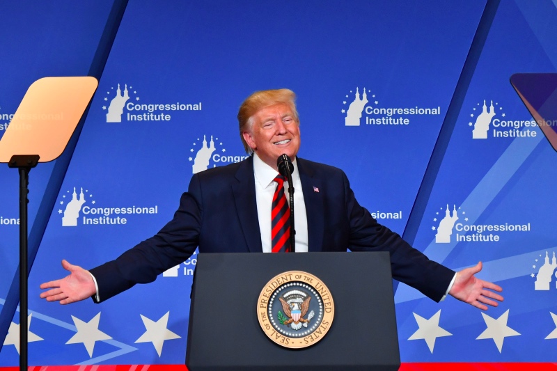 Presiden Amerika Serikat (AS) Donald Trump lakukan serangan balik terkait isu pemakzulan. Foto: AFP
