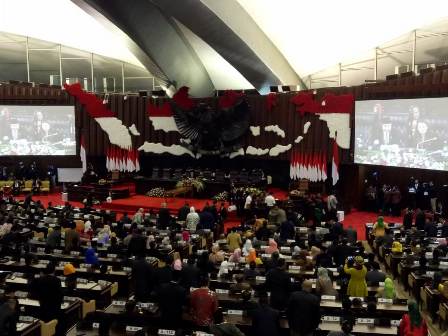 Suasana sidang paripurna pemilihan ketua MPR di Kompleks Parlemen, Senayan, Jakarta. Foto: Arga Sumantri/Medcom.id
