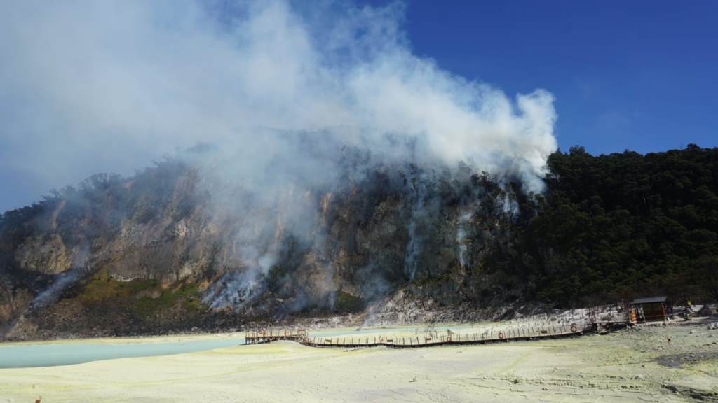 Perbukitan di kawasan wisata Kawah Putih, Kabupaten Bandung, Jawa Barat, terbakar. (Foto: Medcom.id/Aditya)