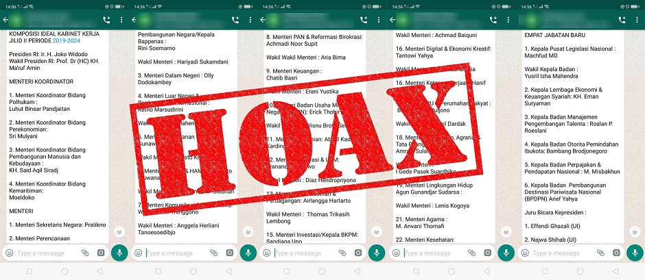 Tangkapan layar Susunan Kabinet Jokowi-Amin di grup Whatsapp/Medcom.id