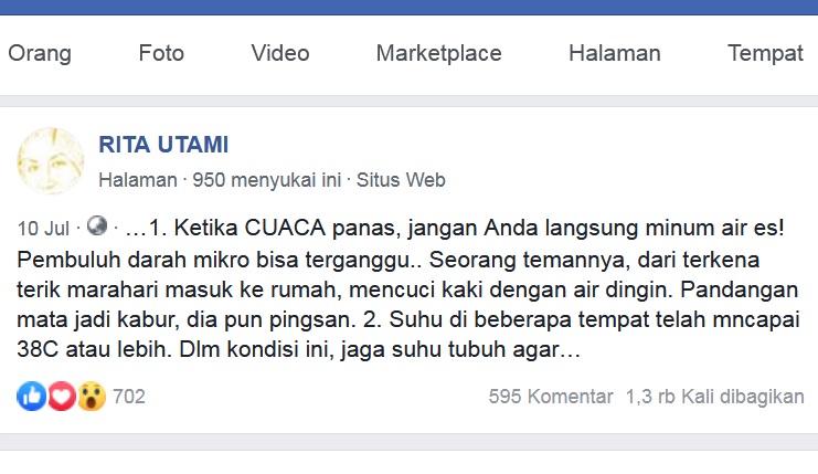 Tangkapan layar pemberitaan palsu dari media sosial