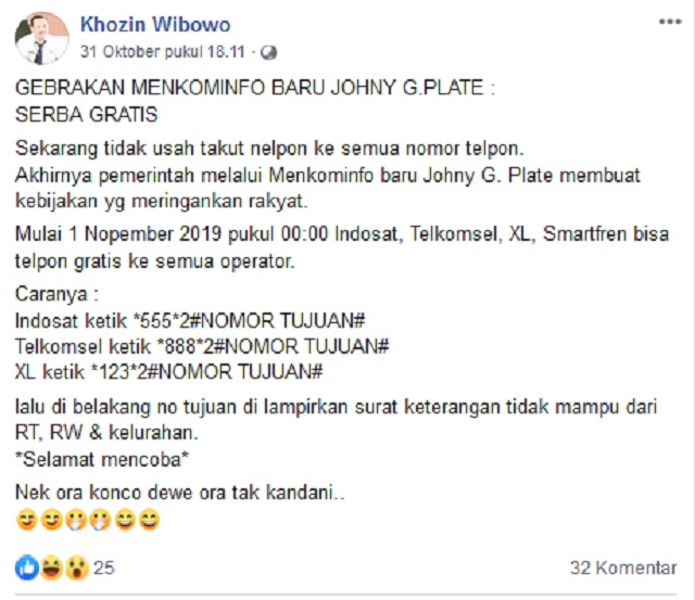 Tangkapan layar pemberitaan palsu dari media sosial