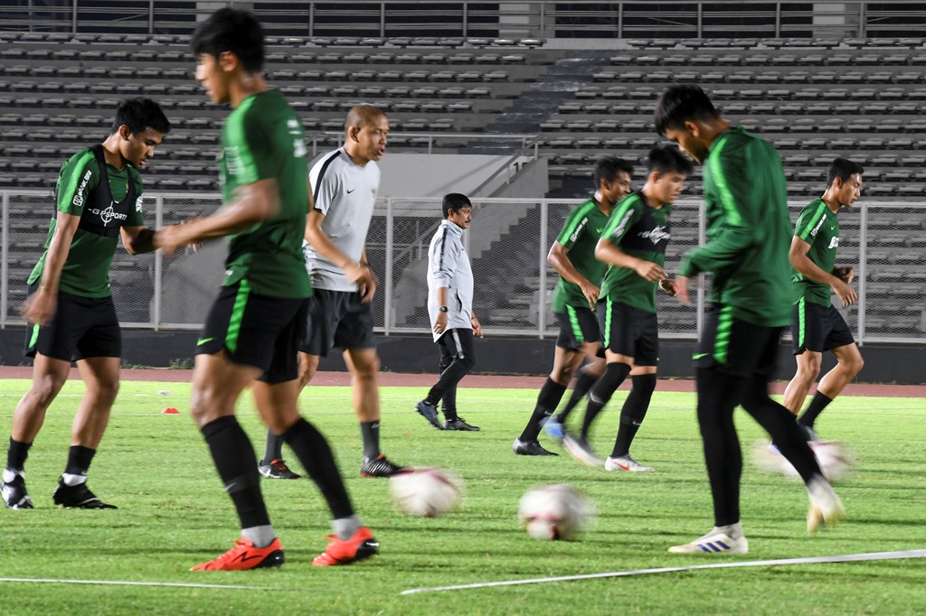 Sesi latihan timnas U-23. (ANTARA FOTO/Hafidz Mubarak A)