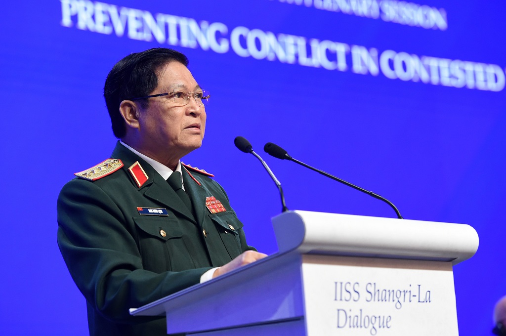 Menhan Vietnam Jenderal Ngo Xuan Lich dalam acara IISS Shangri-La Dialogue di Singapura, 2 Juni 2019. (Foto: AFP/ROSLAN RAHMAN)