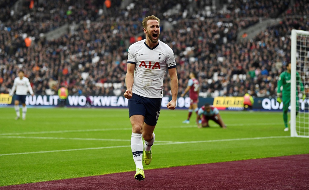 Selebrasi Harry Kane saat mencetak gol bagi Tottenham ke gawang West Ham (Twitter/Premier League)