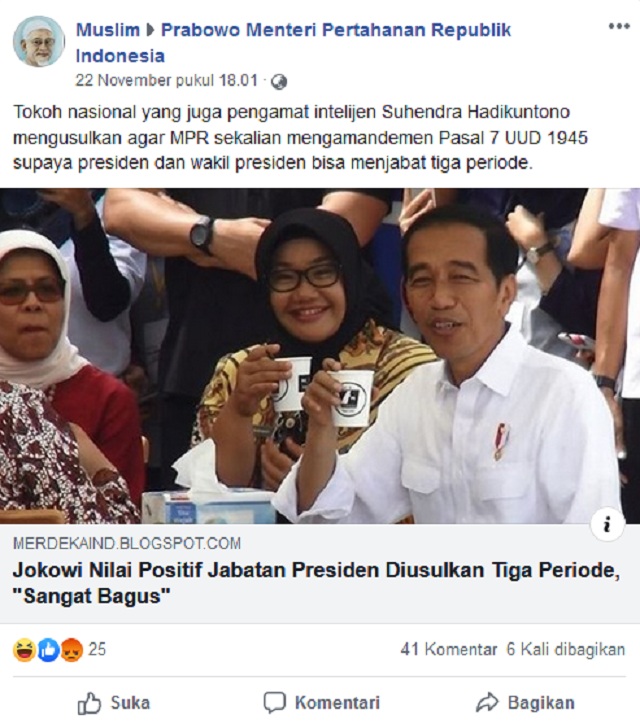 Tangkapan layar pemberitaan palsu dari media sosial