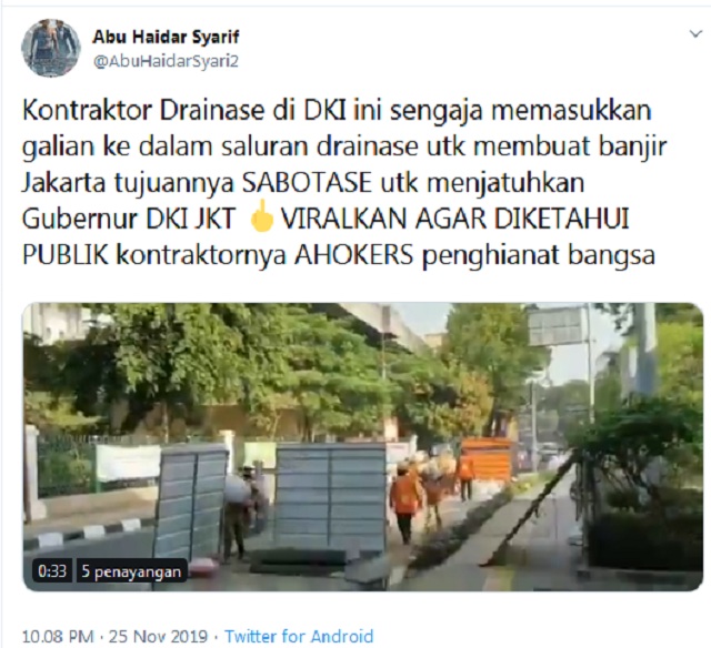 Tangkapan layar pemberitaan palsu dari media sosial