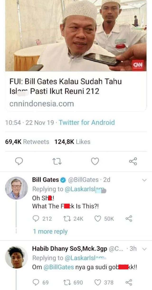 Tangkapan layar pemberitaan palsu dari pesan berantai WhatsApp