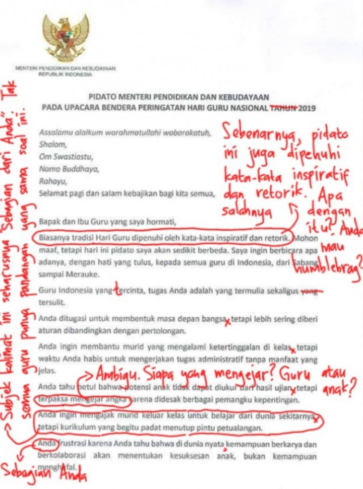 Pengakuan Seorang PNS yang Mencoret-coret Pidato Nadiem