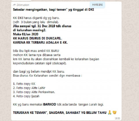 Dukcapil Dki Klarifikasi Hoaks Soal Kartu Keluarga