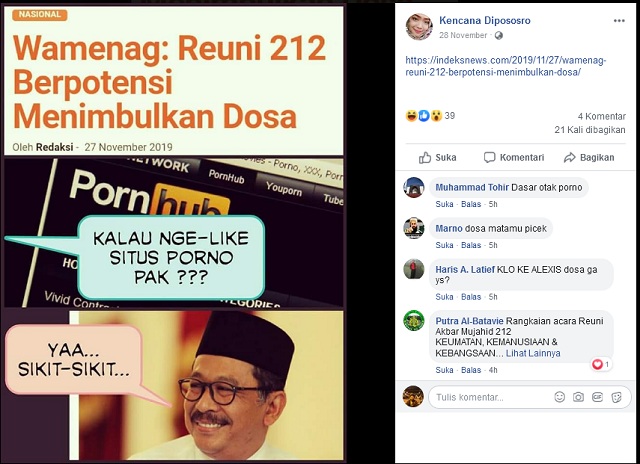 Tangkapan layar pemberitaan palsu dari media sosial
