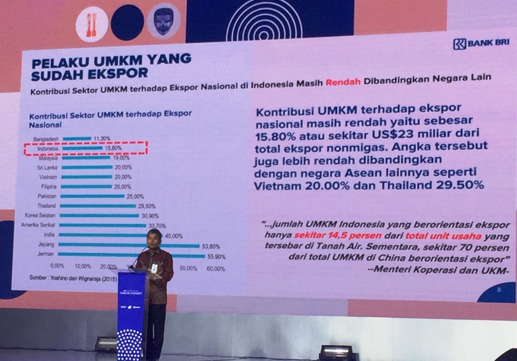 Direktur Utama BRI Sunarso menghadiri UMKM Export BRILian Preneur 2019 di JCC Senayan, pada Jumat, 20 Desember (Foto:Medcom.id/Gervin Nathaniel Purba)