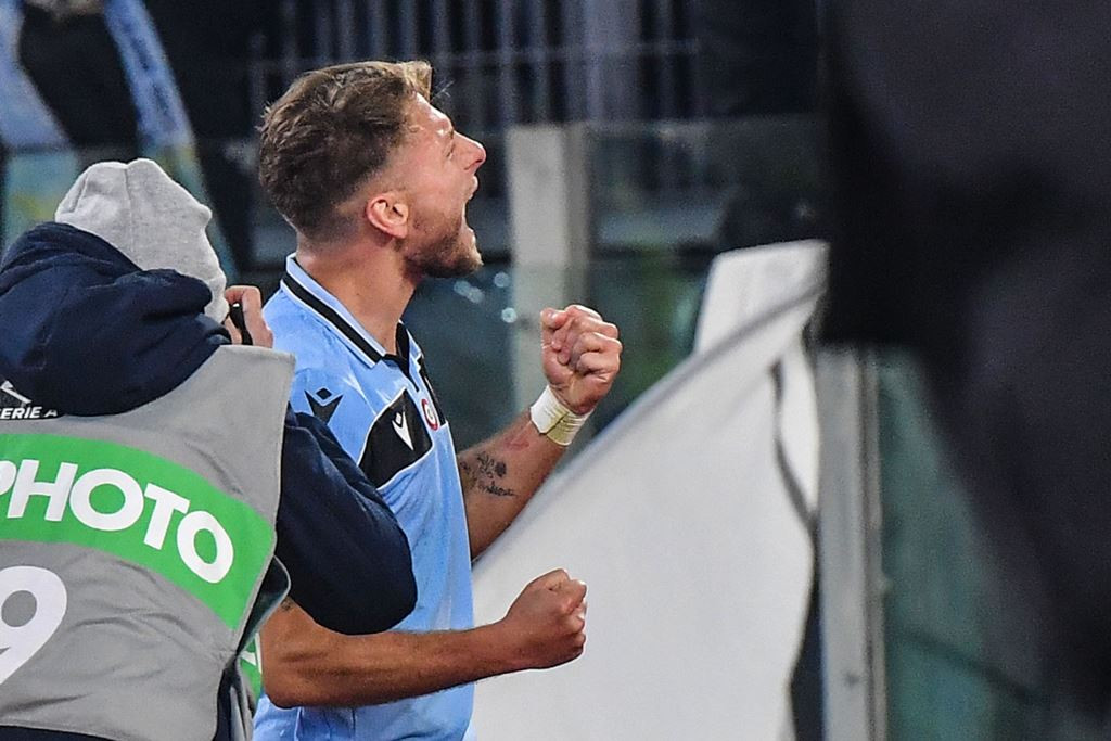Selebrasi gol striker Lazio, Ciro Immobile. (Andreas SOLARO / AFP)