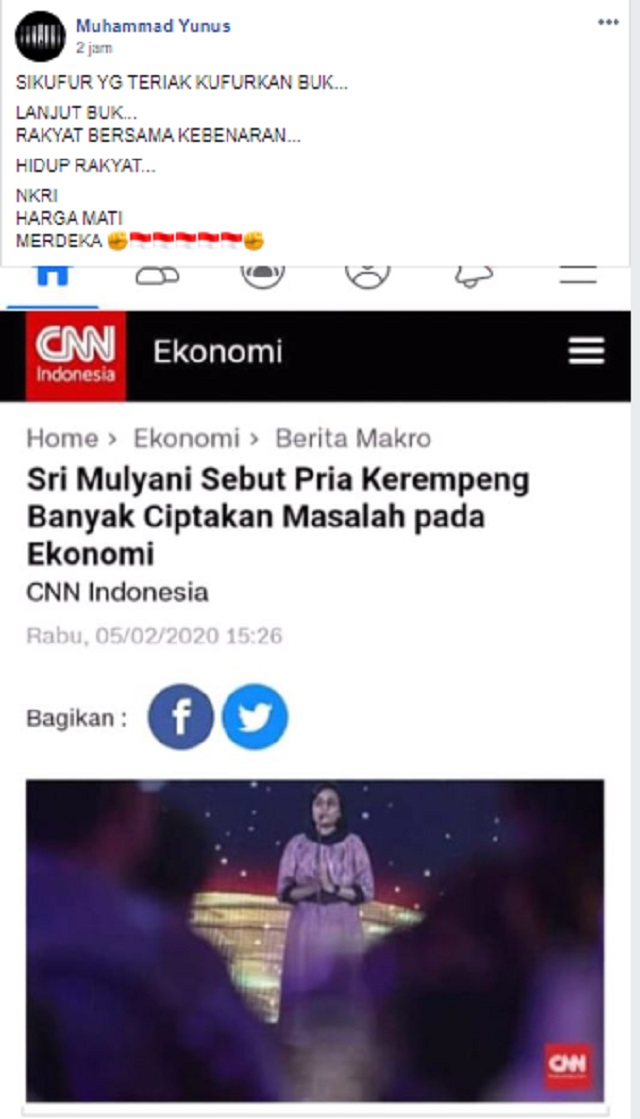 Tangkapan layar informasi palsu di media sosial