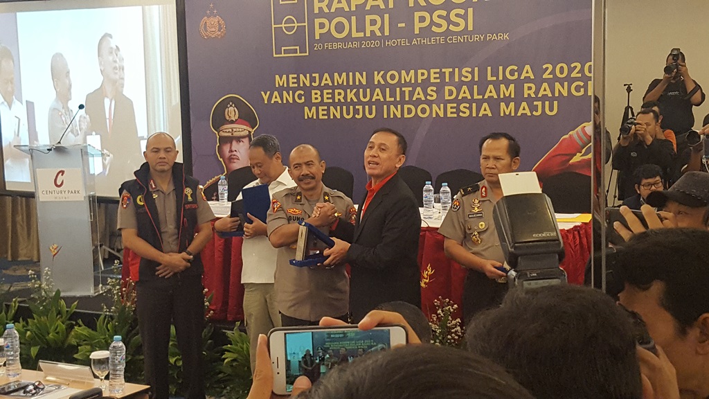 Rapat koordinasi PSSI dengan Polri jelang bergulirnya Liga Indonesia pada musim 2020. (Foto: medcom.id/Gregorius Gelino)