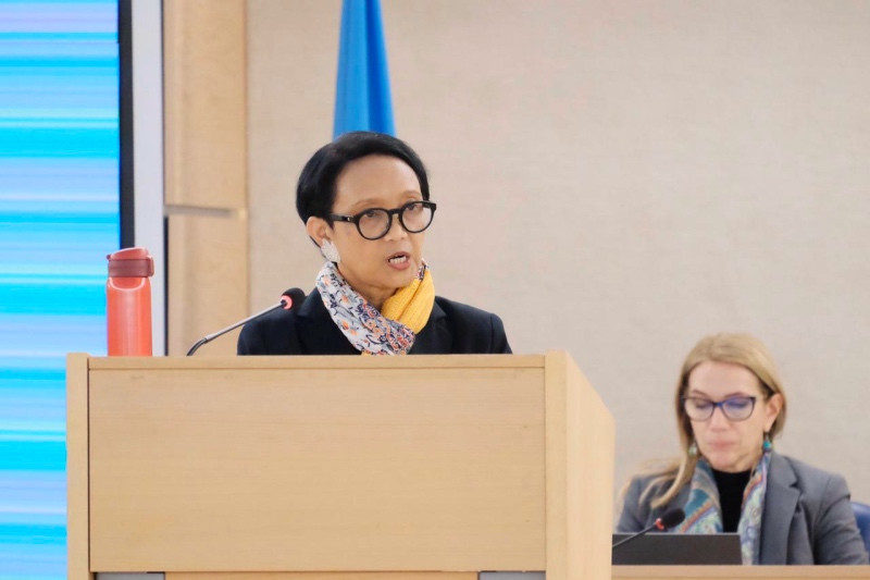 Menlu Retno Marsudi paparkan pentingnya peranan perempuan untuk perlindungan HAM. Foto: Dok.Kemenlu