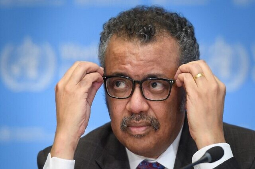 Dirjen WHO Tedros Adhanom Ghebreyesus dalam konferensi pers di Jenewa, Swiss, 28 Februari 2020. (Foto: Fabrice Coffrini/AFP)