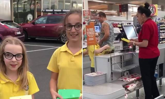 Aksi Dua Anak Sampaikan Terima Kasih Kepada Staf Supermarket