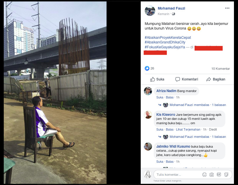 Tangkapan layar pemberitaan palsu melalui media sosial. Foto: Facebook