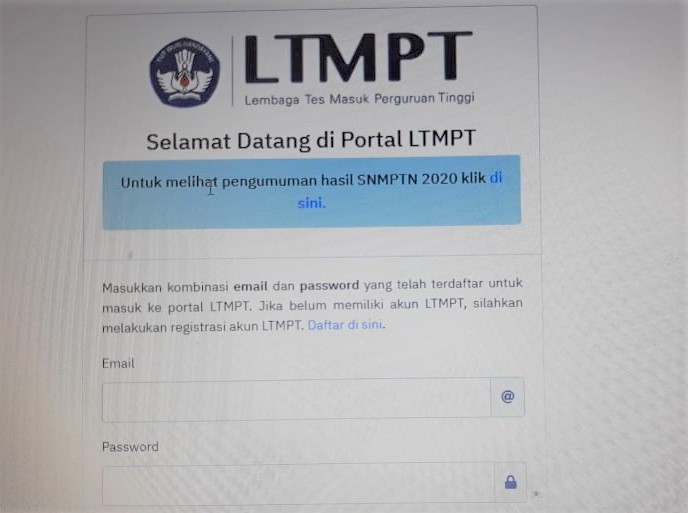 Laman pengumuman LTMPT citra