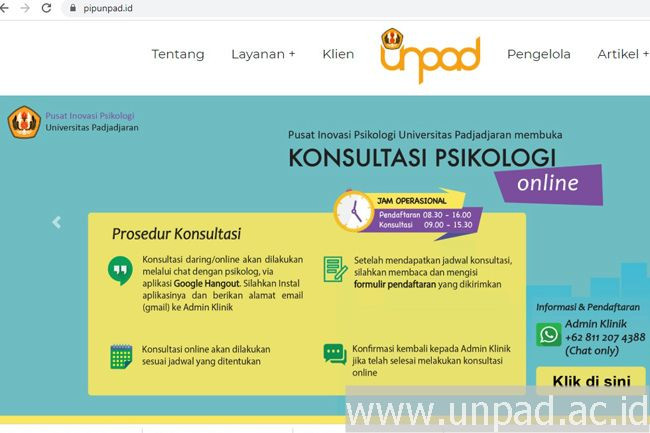 Informasi layanan konsultasi daring Unpad. Dokumentasi Humas Unpad.