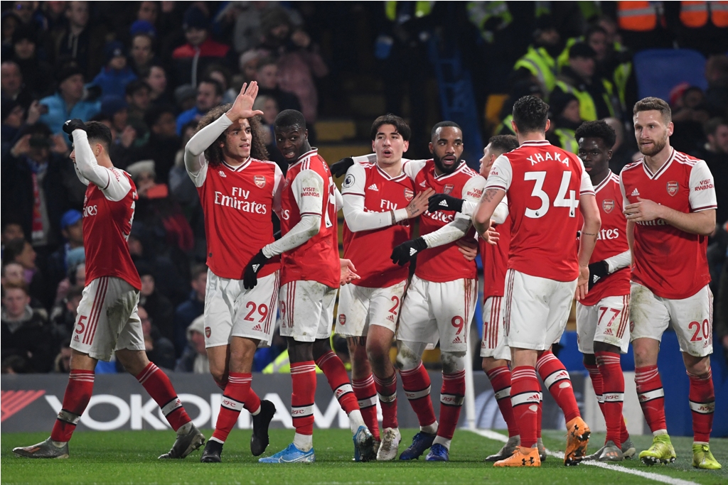 Selebrasi gol para pemain Arsenal. (DANIEL LEAL-OLIVAS / AFP)