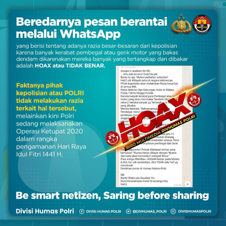 Polisi Bantah Akan Gelar Razia Besar