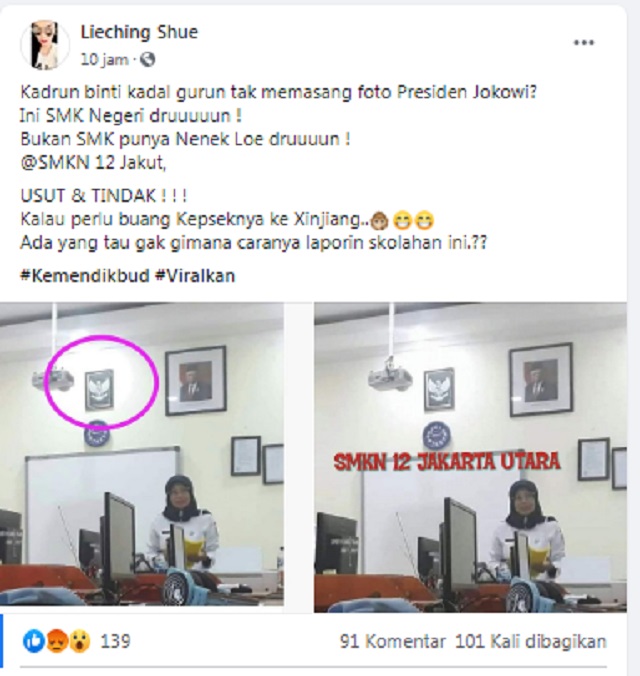 Tangkapan layar informasi palsu di media sosial 