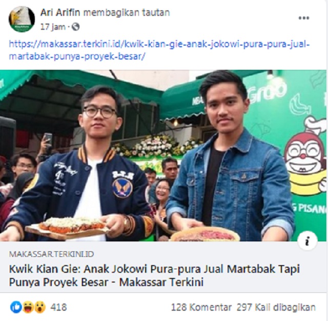Tangkapan layar informasi palsu di media sosial