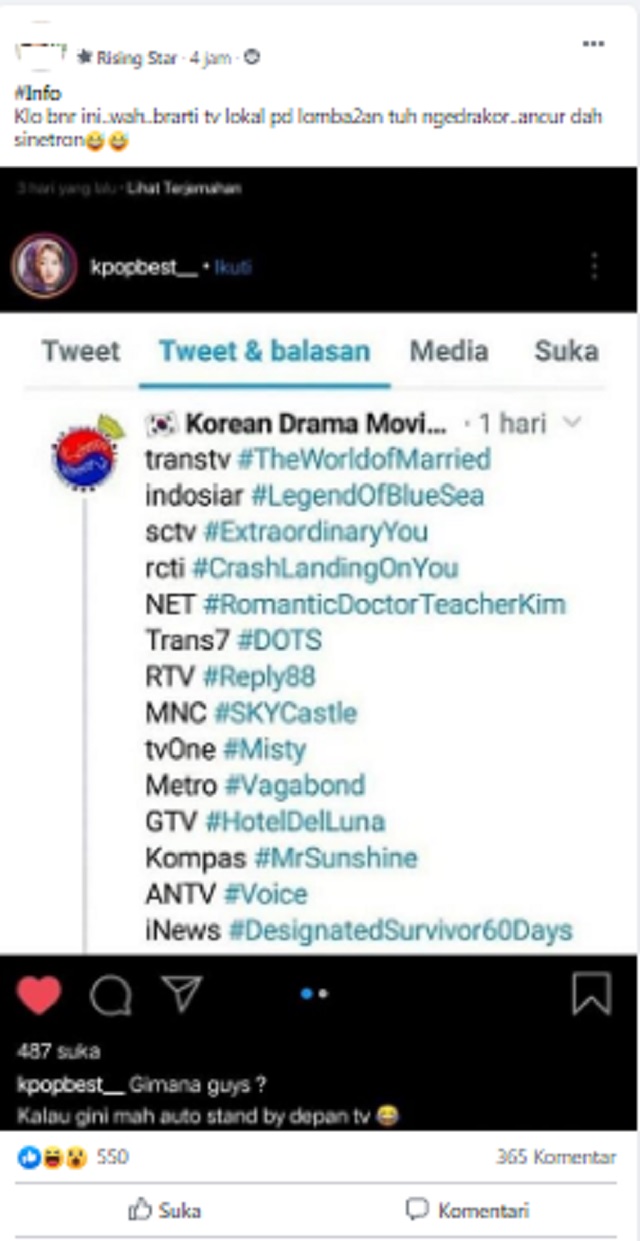 Tangkapan layar informasi di media sosial