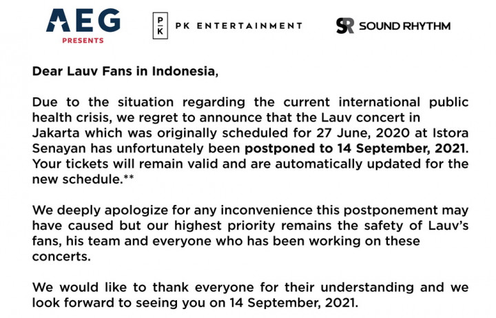 Konser Lauv di Indonesia Ditunda hingga September 2021