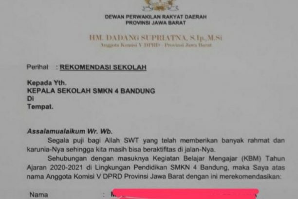 Surat Rekomendasi PPDB dari Legislator Jabar Diusut