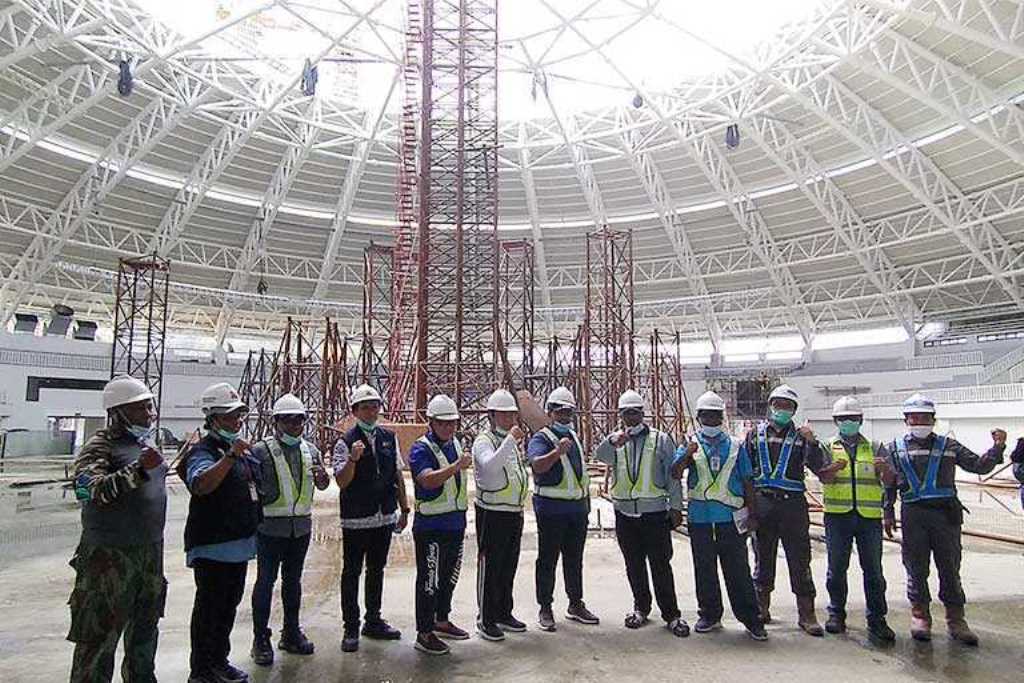 Istora Papua Bangkit saat ini progress pembangunannya telah mencapai 90,07 persen dan direncanakan dalam waktu dekat sudah bisa rampung 100 persen. (Foto: Medcom.id/Roylinus Ratumakin)