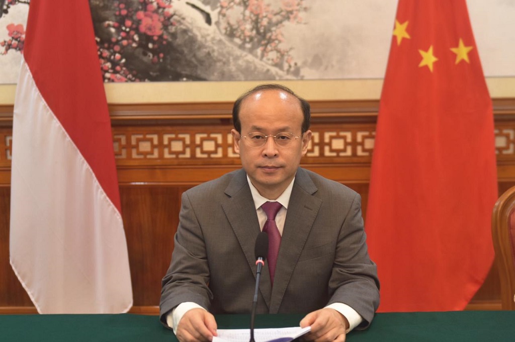 Duta Besar Tiongkok untuk Indonesia Xiao Qian dalam konferensi virtual dari Jakarta, Rabu 24 Juni 2020. (Foto: Kedubes Tiongkok di Jakarta)