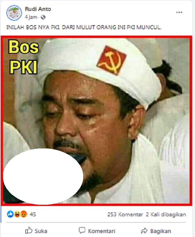 Tangkapan layar informasi palsu di media sosial 