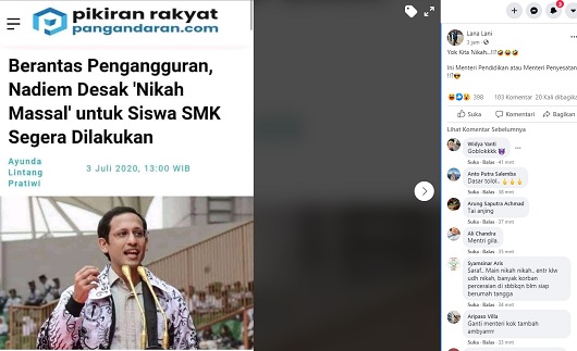 [Cek Fakta] Berantas Pengangguran Nadiem Minta Siswa SMK Nikah Massal? Ini Faktanya