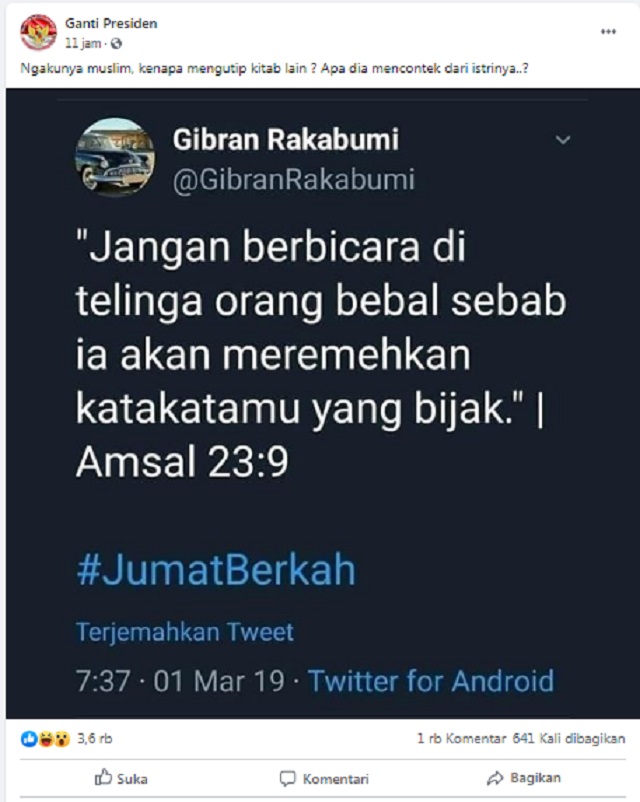 Tangkapan layar informasi palsu di media sosial 