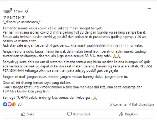 Tangkapan layar informasi keliru di media sosial