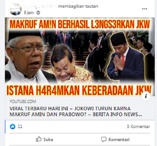 Tangkapan layar informasi palsu di media sosial