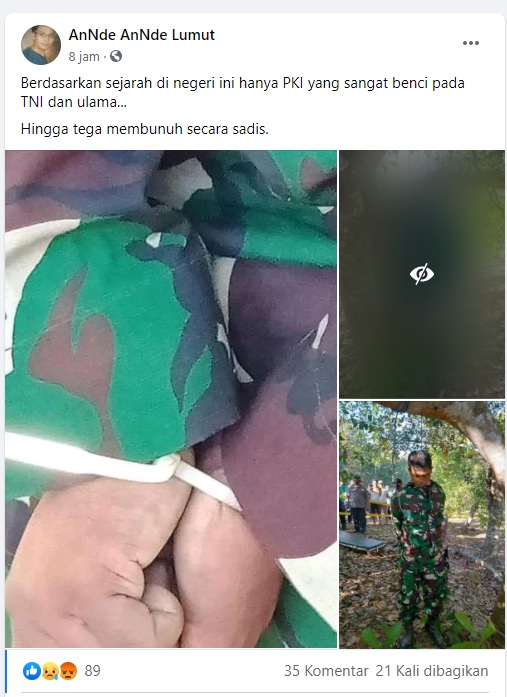 Tangkapan layar berita palsu Foto:Facebook