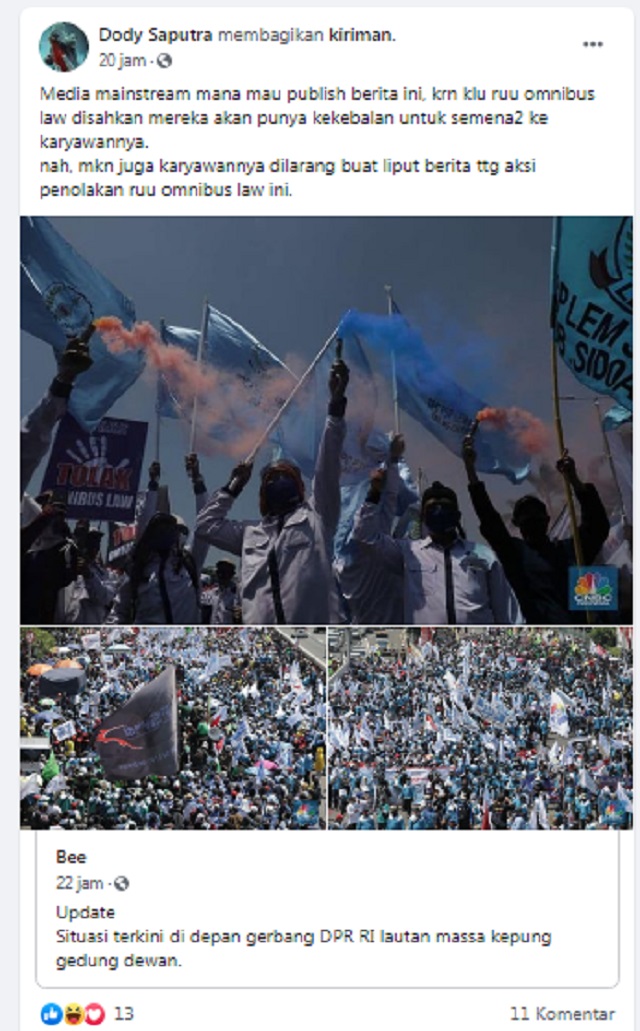 Tangkapan layar informasi palsu di media sosial