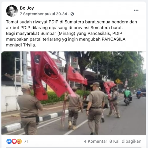 Cek Fakta Foto Penampakan Bendera Dan Atribut Pdip Ditertibkan Di Sumater